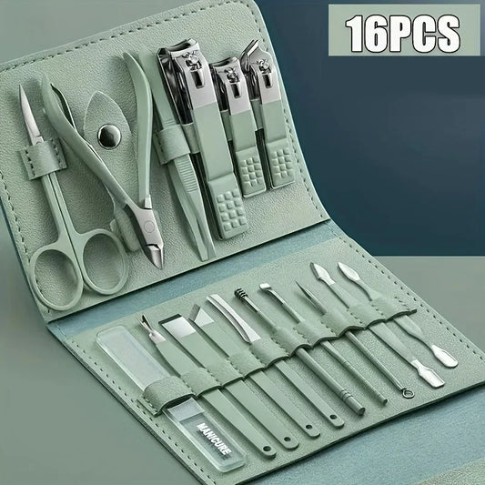 16pcs Professional Nail Clippers Set with Travel Case